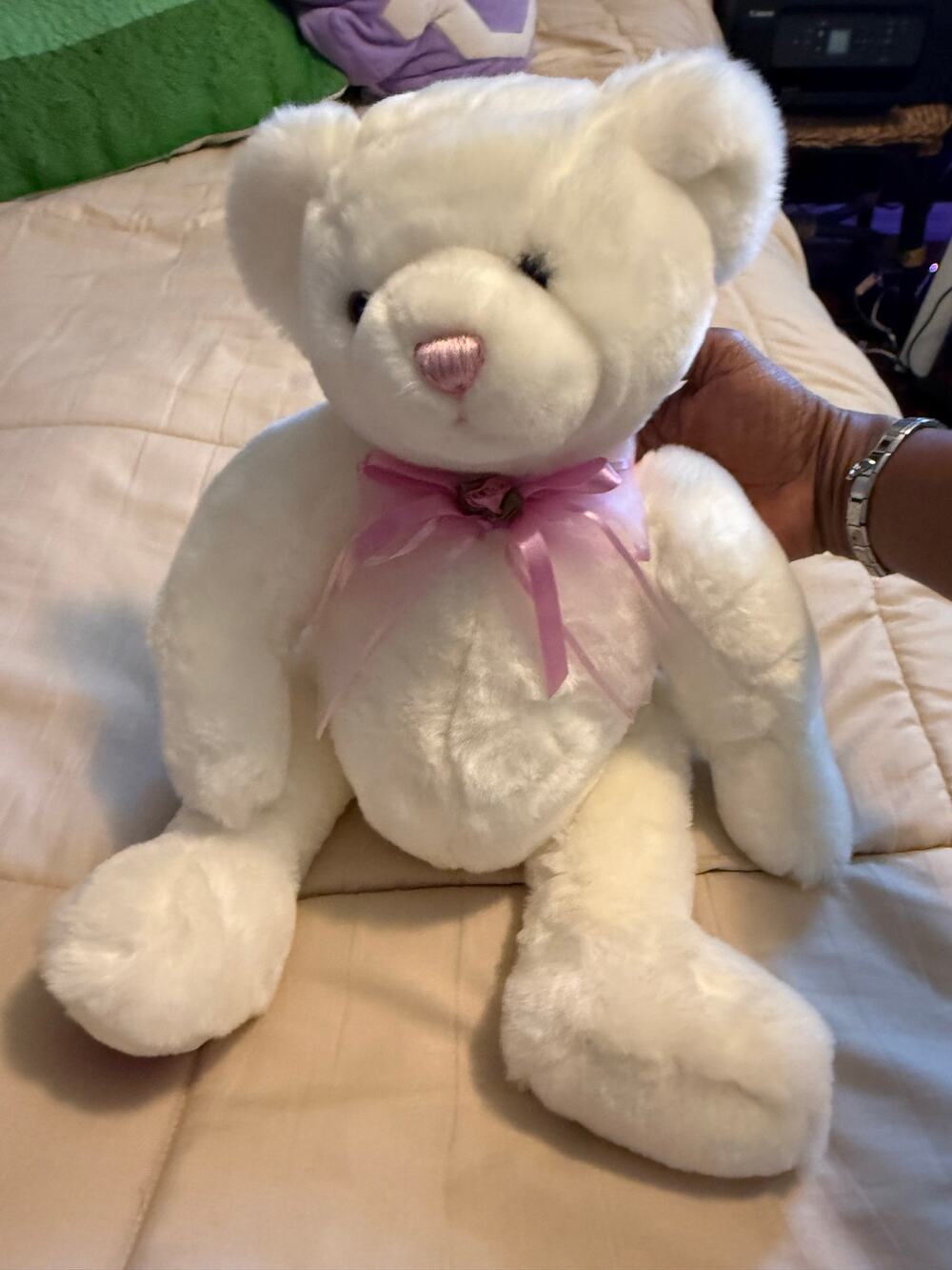 ๐งธ Soft & Sweet Cream Plush Teddy Bear with Pink Bow ๐งธ